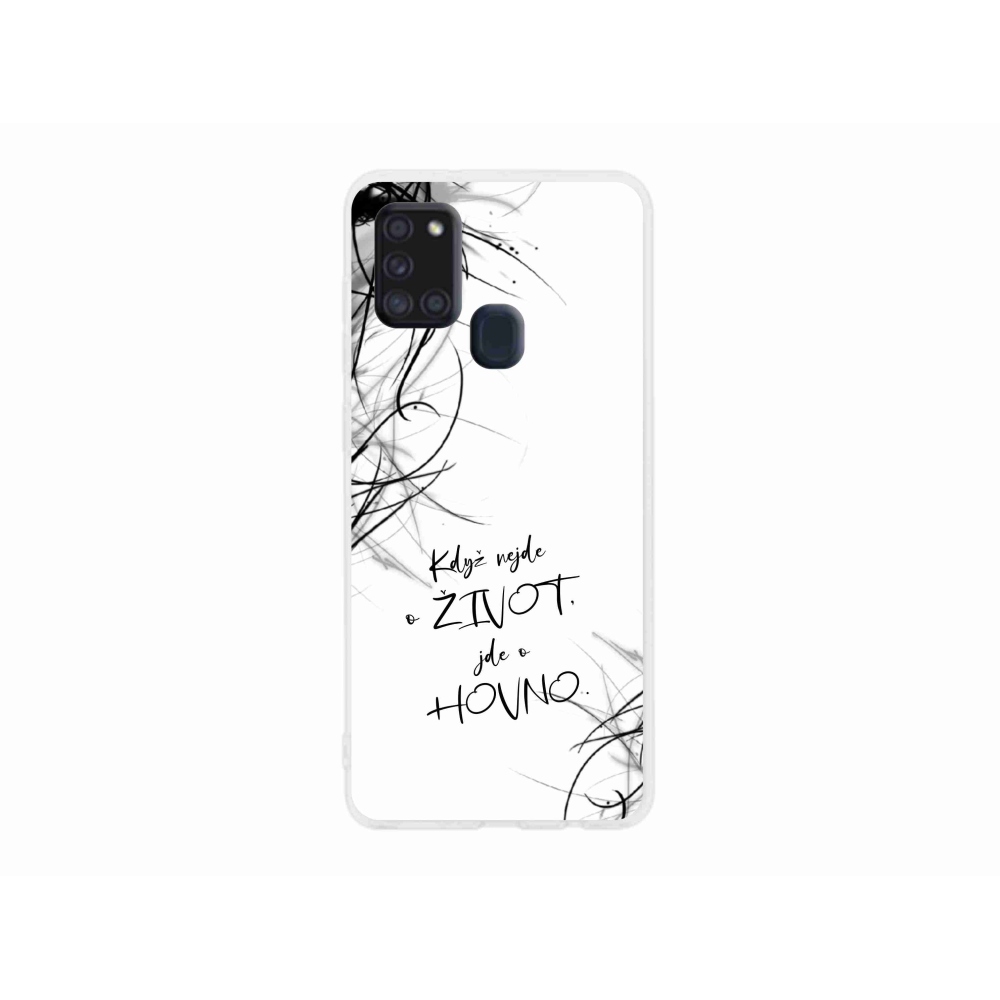 Gelový kryt mmCase na Samsung Galaxy A21s - vtipný text 16 bílé pozadí