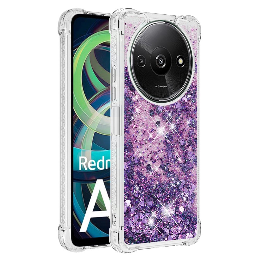 Glitter gelový přesýpací obal na Xiaomi Redmi A3 - tmavěfialový/srdíčka