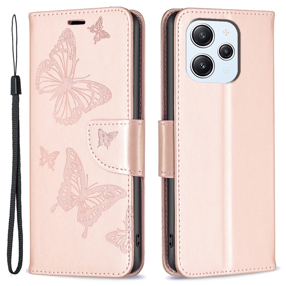 Butterfly knížkové pouzdro na Xiaomi Redmi 12 4G/5G - růžovozlaté