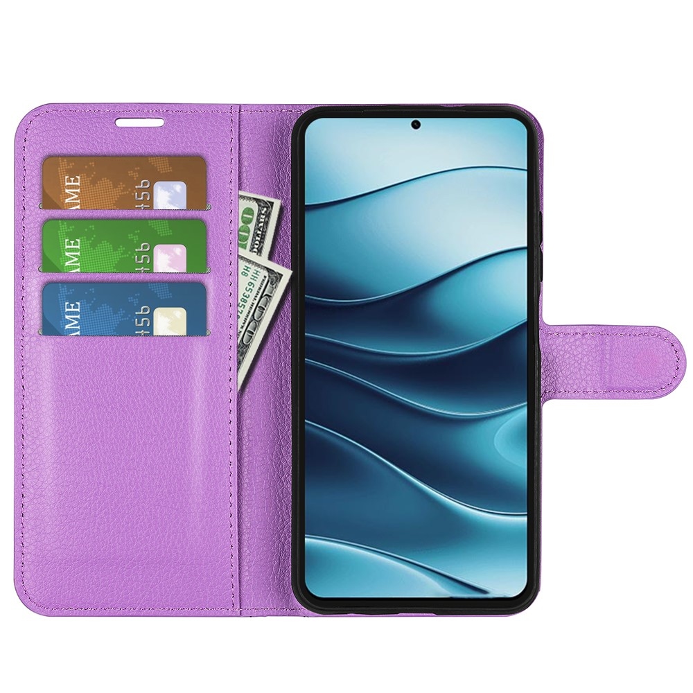 Litchi knížkové pouzdro na Xiaomi Redmi Note 14 5G - fialové