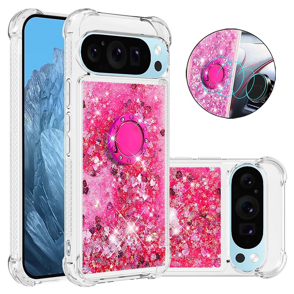 Glitt přesýpací gelový obal s kroužkem na prst na Google Pixel 10 - růžový/srdíčka