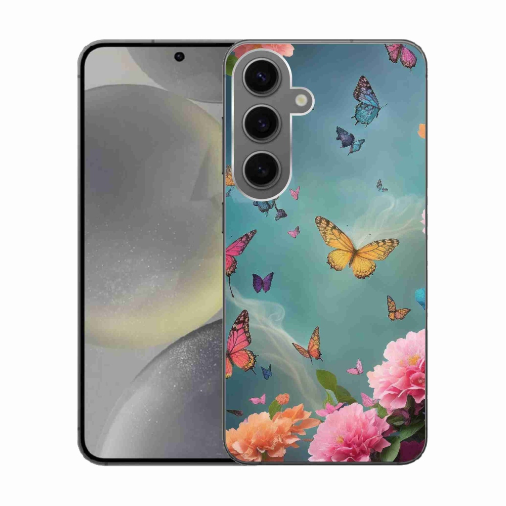 Gelový kryt mmCase na Samsung Galaxy S24 - barevné květy a motýli