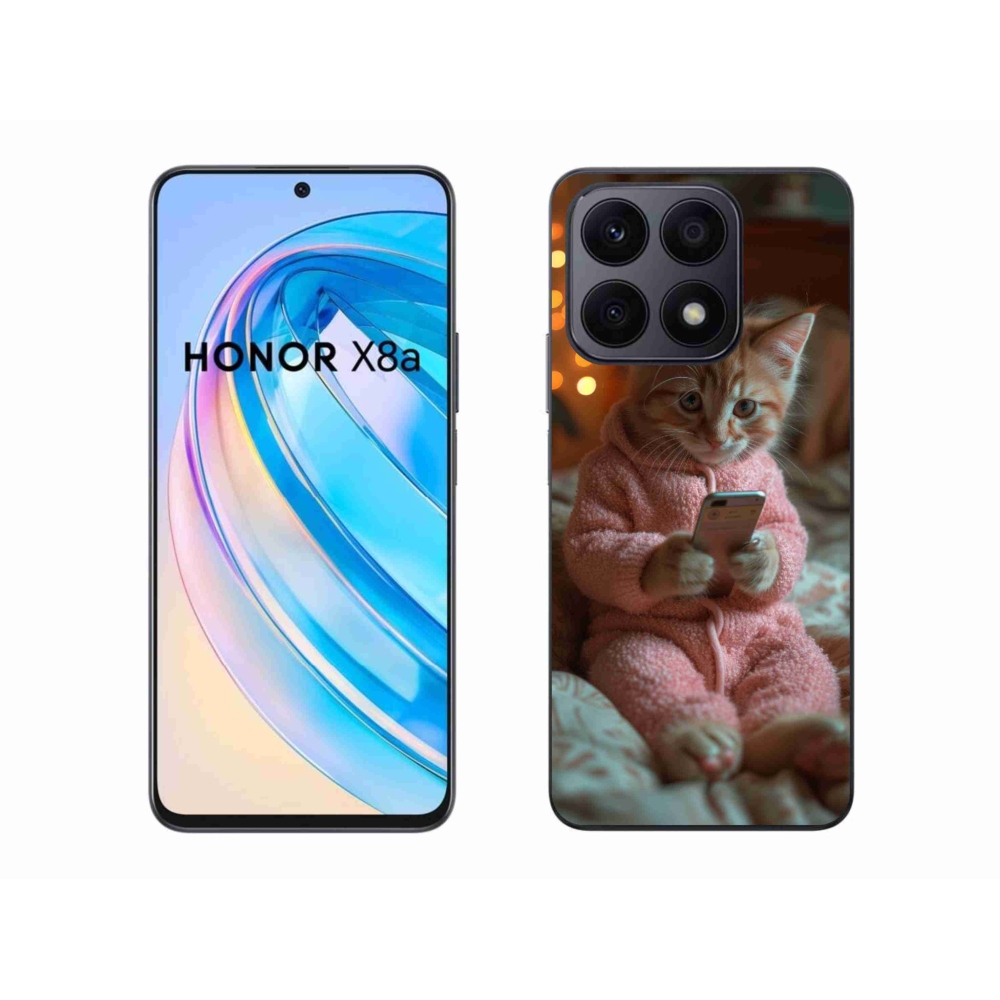 Gelový kryt mmCase na Honor X8a - kotě s mobilem