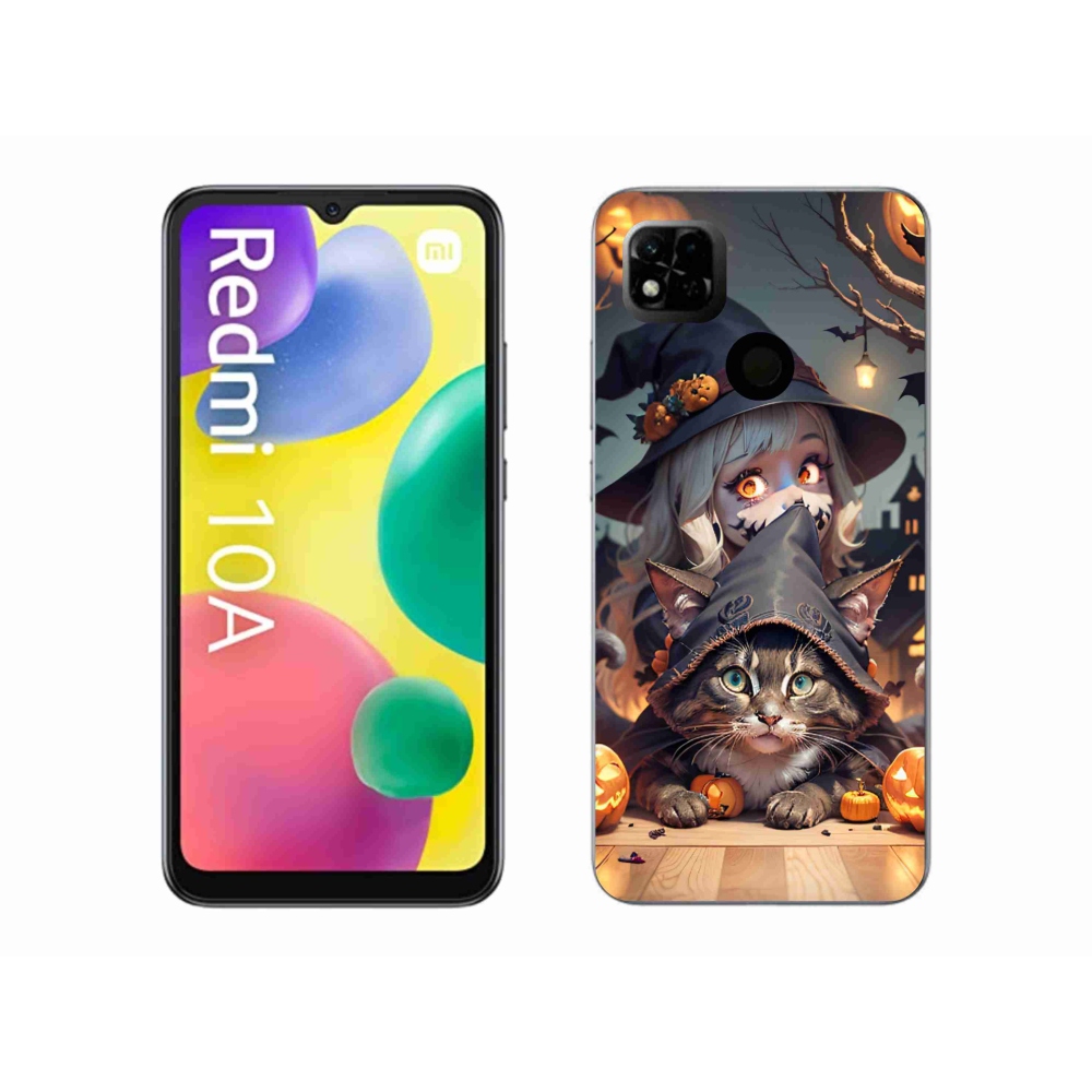 Gelový kryt mmCase na Xiaomi Redmi 10A - čarodějnice s kočkou