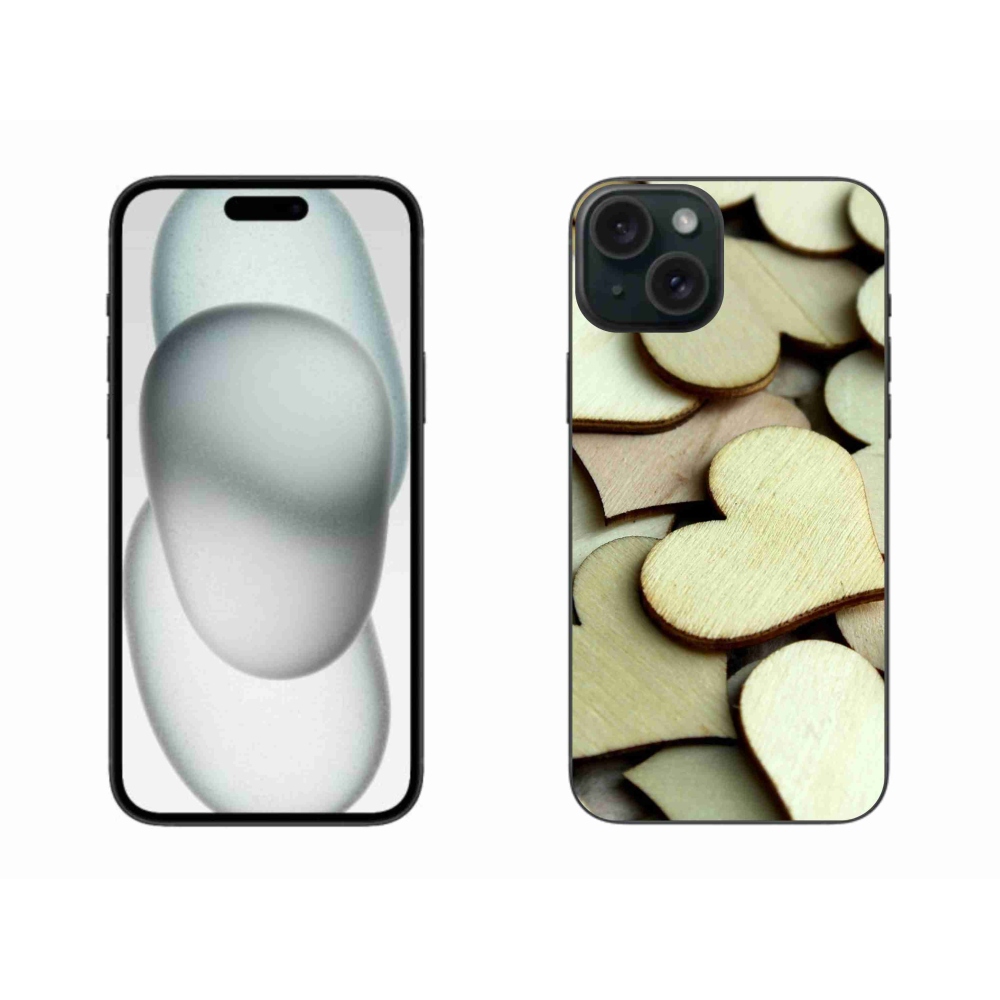Gelový kryt mmCase na iPhone 15 Plus - dřevěná srdíčka