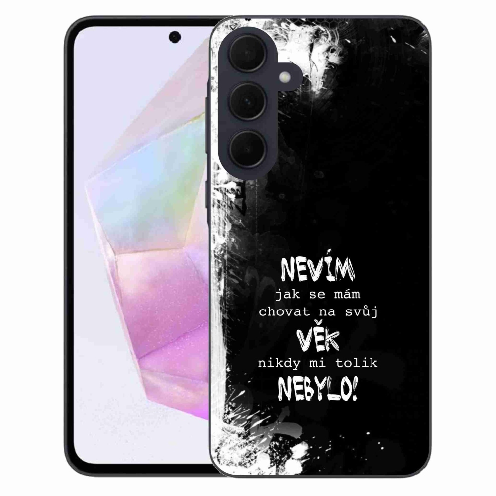 Gelový kryt mmCase na Samsung Galaxy A35 5G - vtipný text 14 černé pozadí