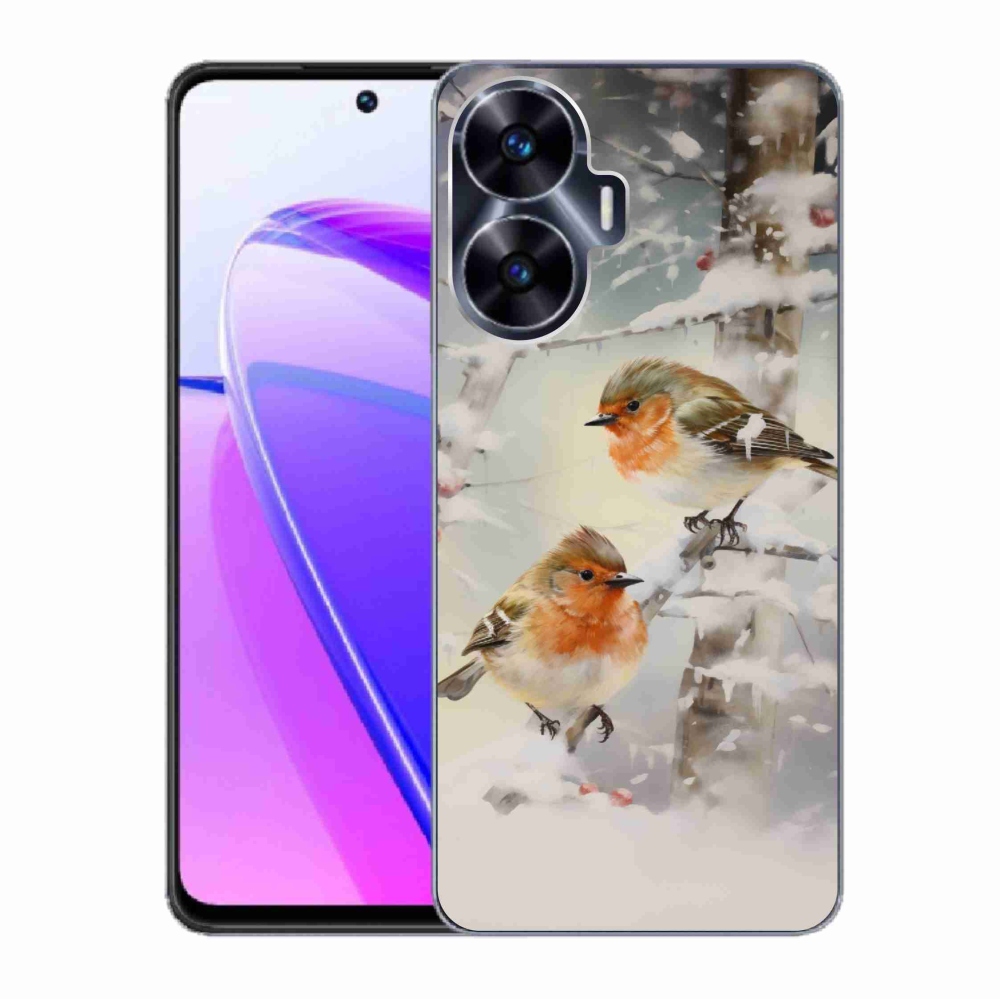 Gelový kryt mmCase na Realme C55 - ptáčci v zimě