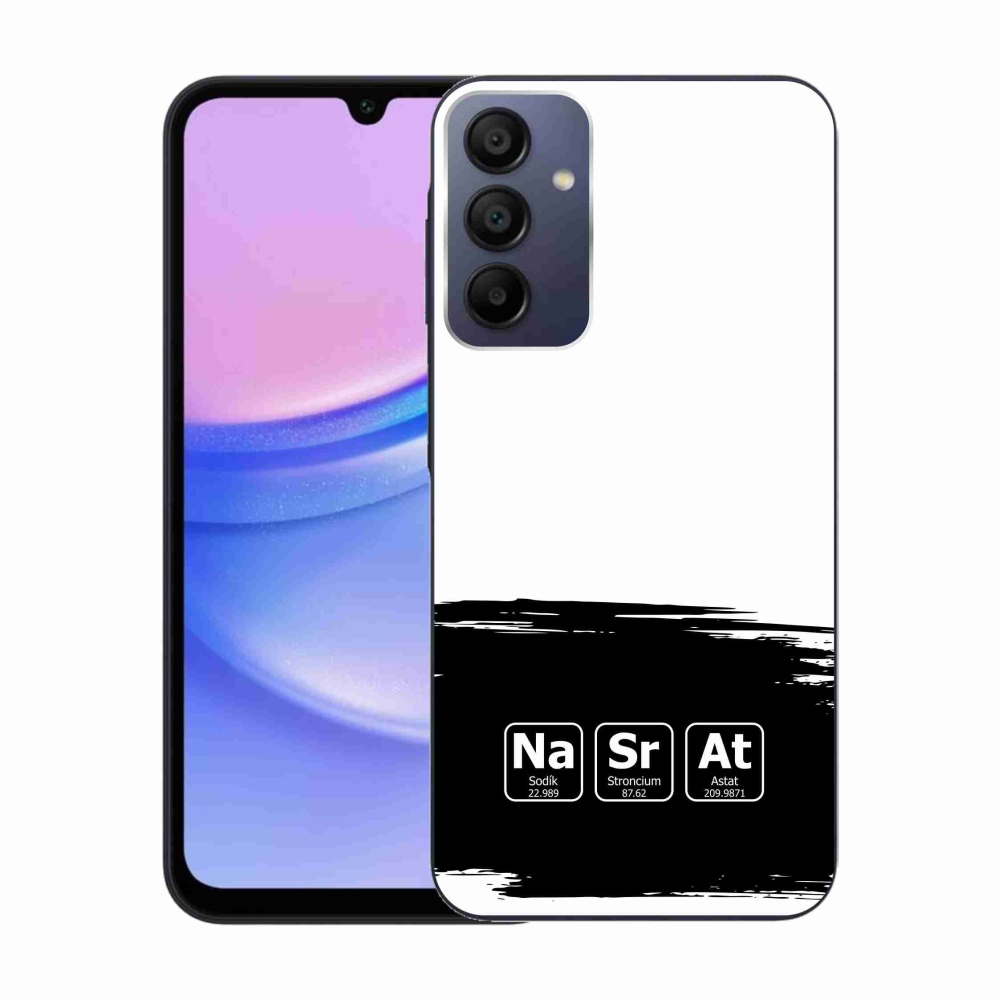 Gelový kryt mmCase na Samsung Galaxy A15 4G/5G - chemické prvky černobílé pozadí