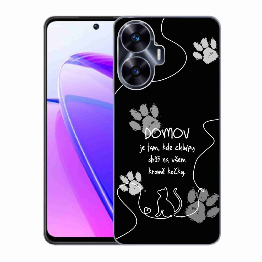 Gelový kryt mmCase na Realme C55 - kočičí motiv černé pozadí