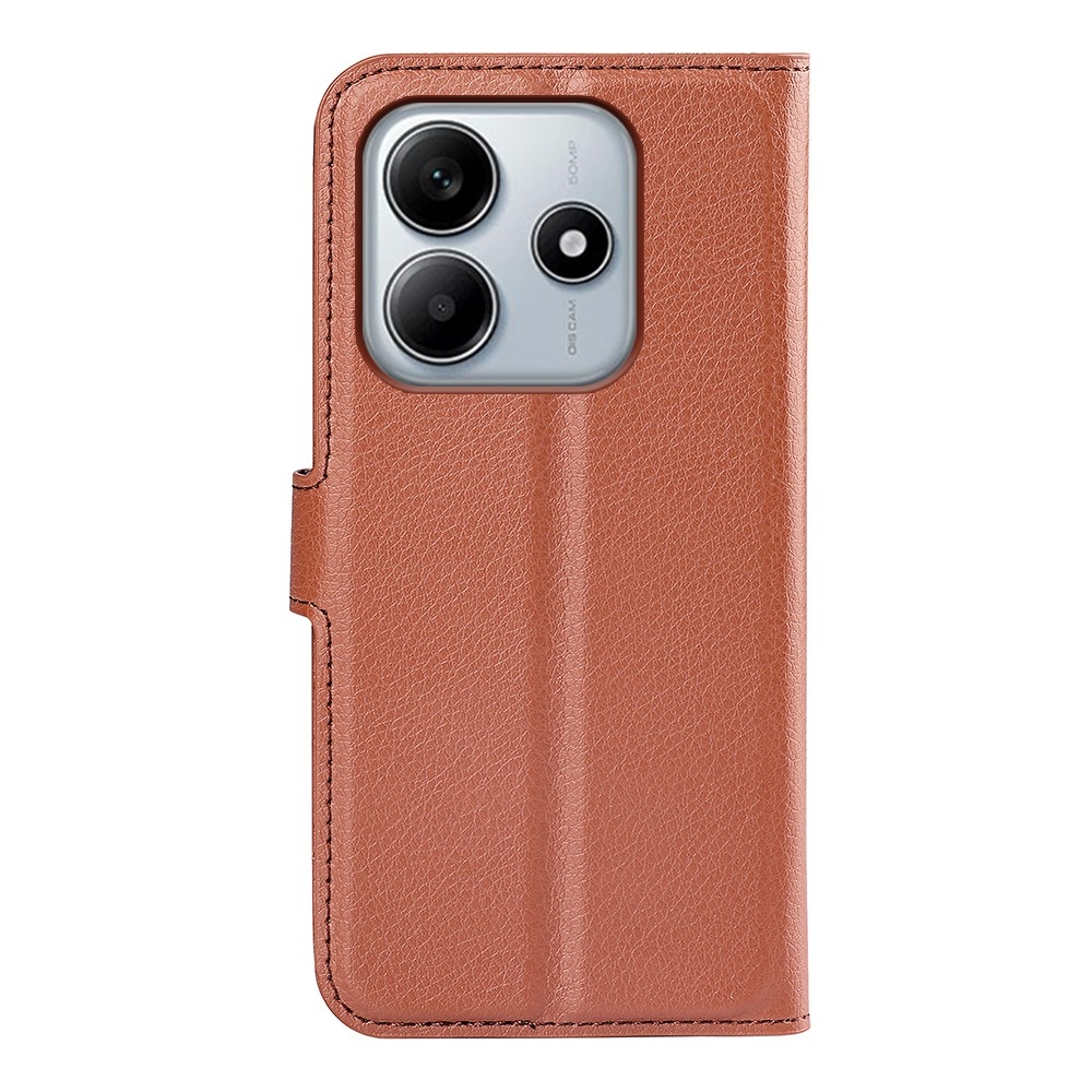 Litchi knížkové pouzdro na Xiaomi Redmi Note 14 5G - hnědé