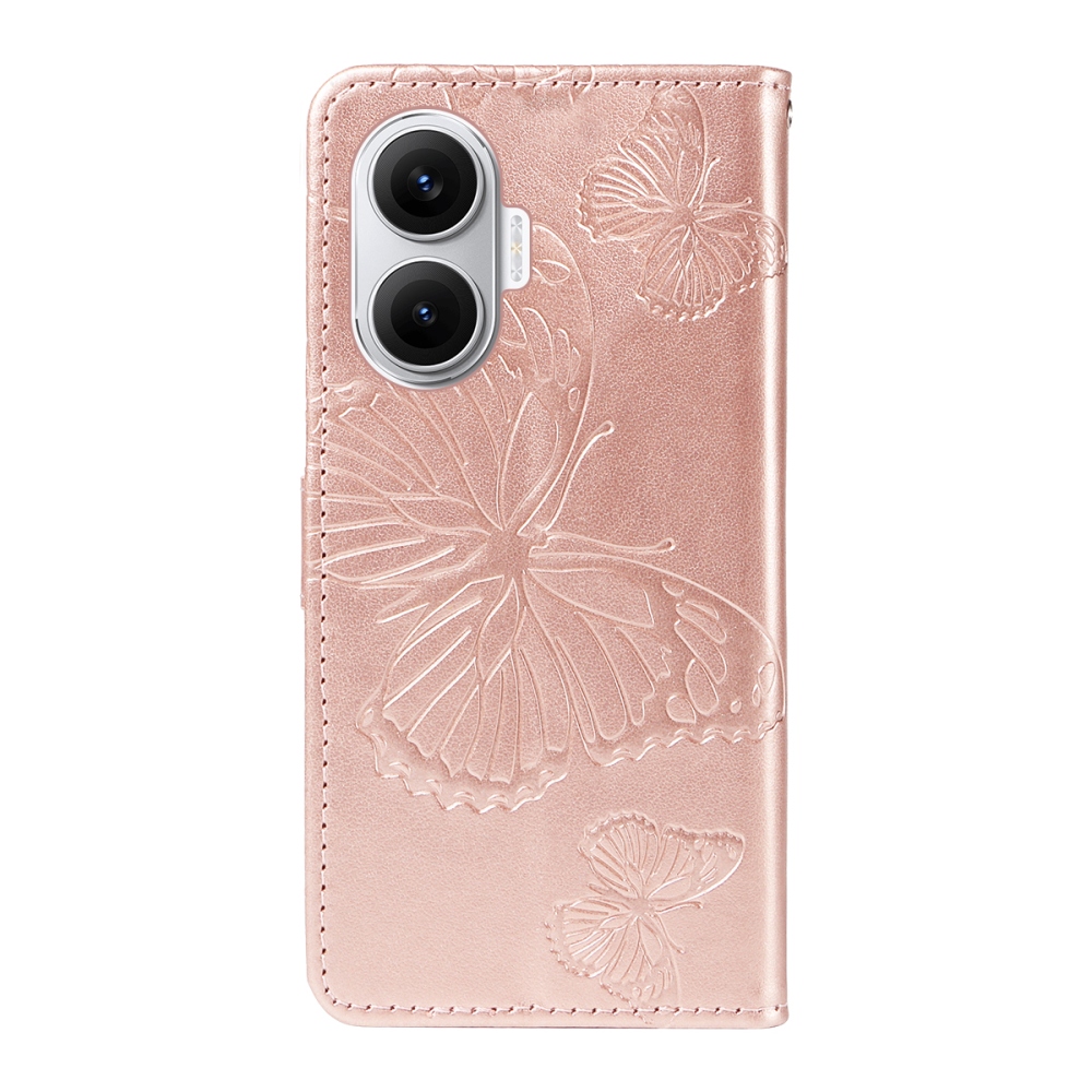 Big Butterfly knížkové pouzdro na Xiaomi Poco F7 5G - růžovozlaté
