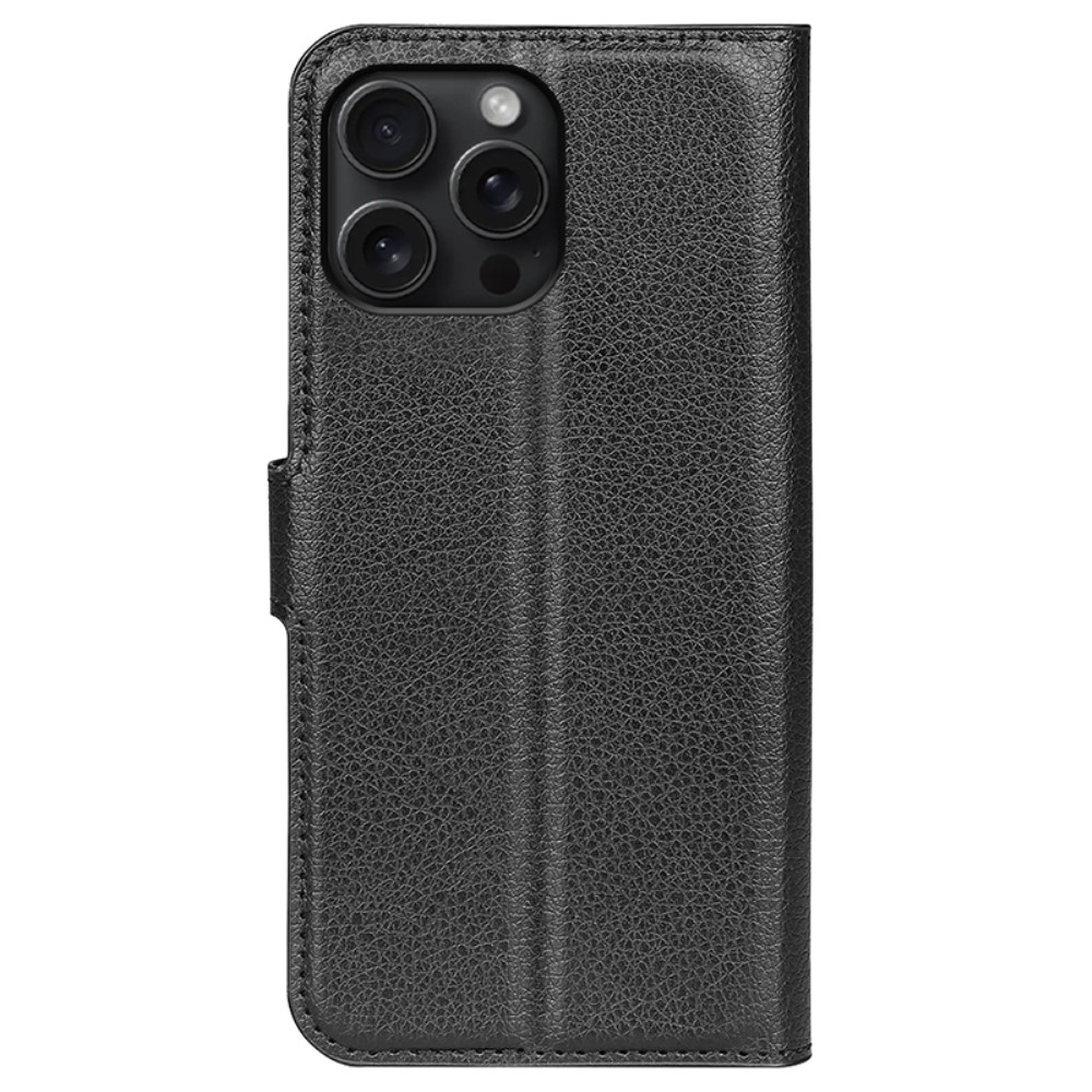 Litchi knížkové pouzdro na iPhone 16 Pro Max - černé