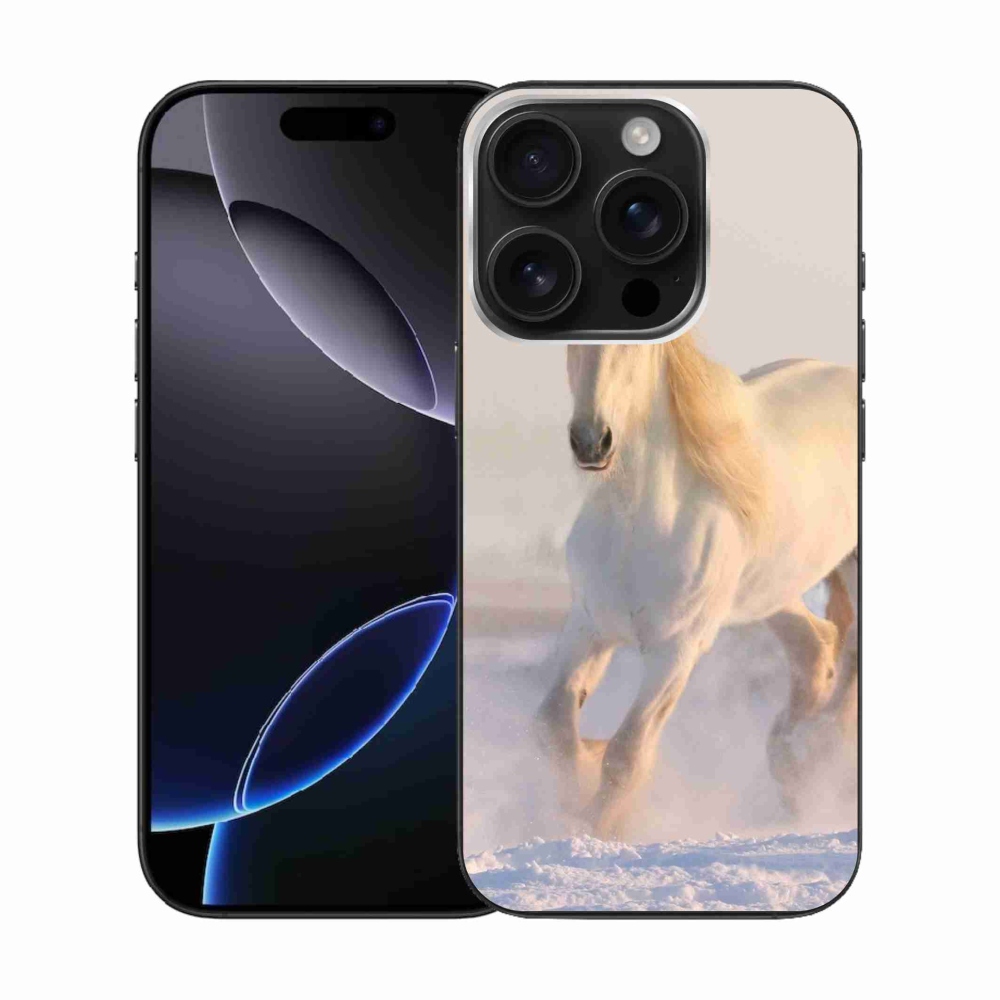 Gelový obal mmCase na iPhone 16 Pro - kůň ve sněhu