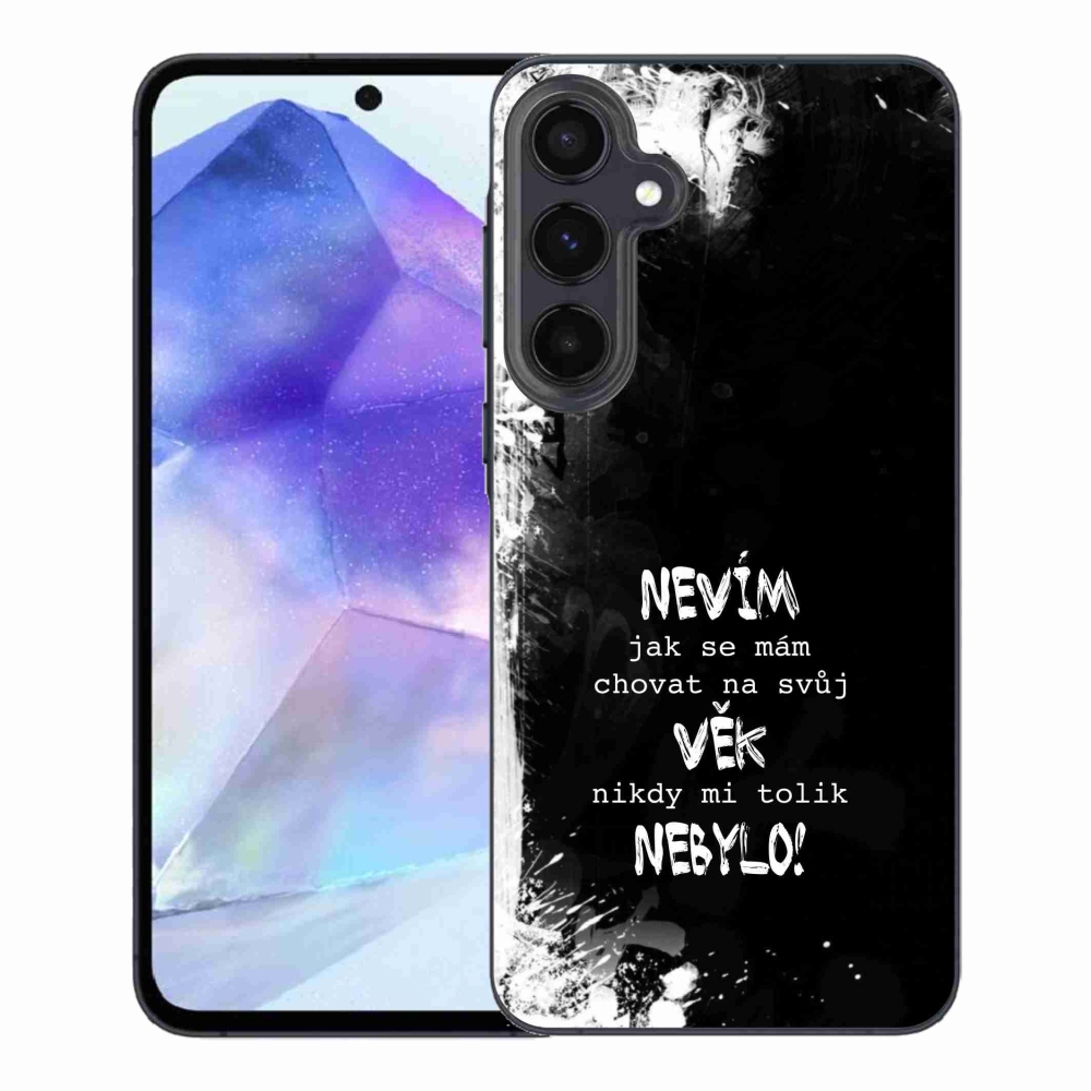 Gelový kryt mmCase na Samsung Galaxy A55 5G - vtipný text 14 černé pozadí