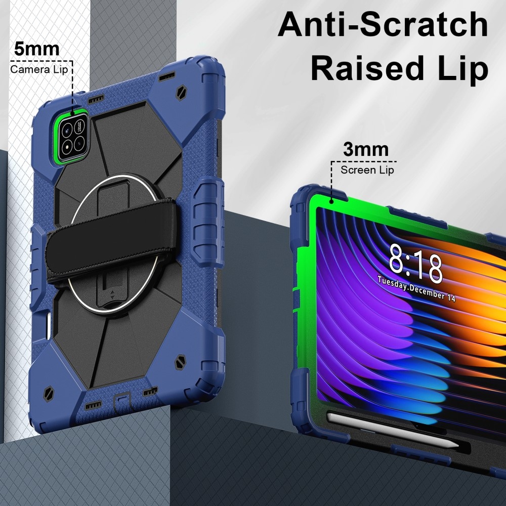 Strap odolný kryt s držákem na ruku a ramenním popruhem na Xiaomi Pad 7/7 Pro - tmavěmodrý/černý