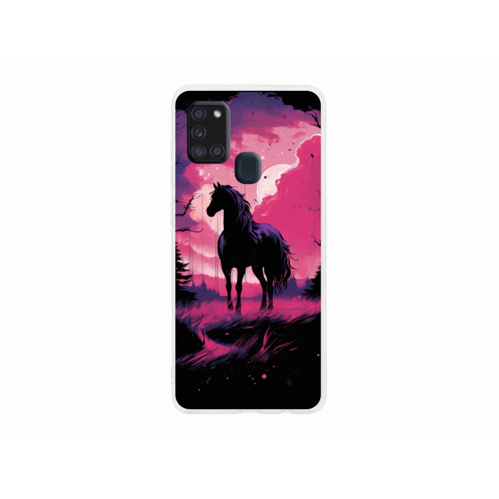 Gelový kryt mmCase na Samsung Galaxy A21s - černý kreslený kůň 1