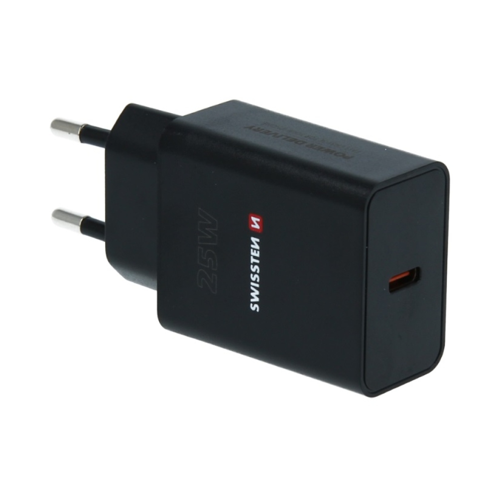 Swissten síťový adaptér PD 25W pro iPhone a Samsung (EKO balení) - černý