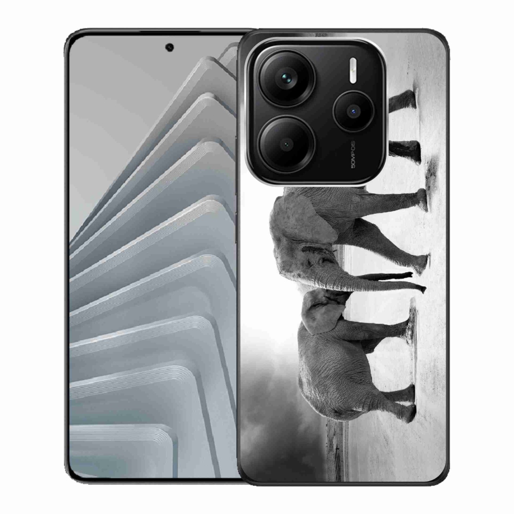 Gelový kryt mmCase na Xiaomi Redmi Note 14 5G - černobílí sloni