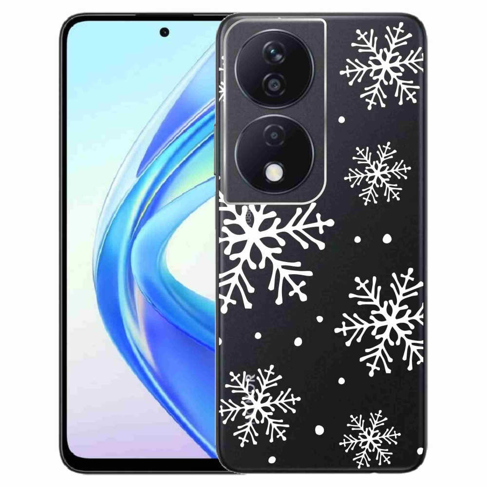 Gelový kryt mmCase na Honor X7b/Honor 90 Smart - bílé vločky na průhledném pozadí