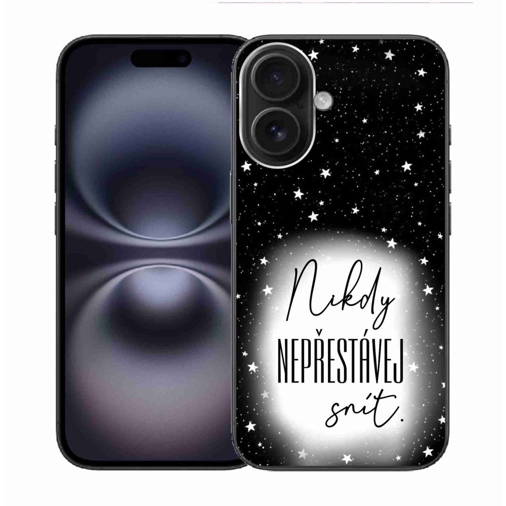 Gelový kryt mmCase na iPhone 16 - citát 1 bíločerné pozadí