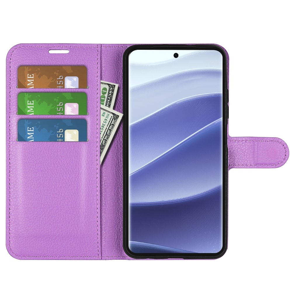 Litchi knížkové pouzdro na Xiaomi Redmi Note 14 Pro 5G/Poco X7 5G - fialové