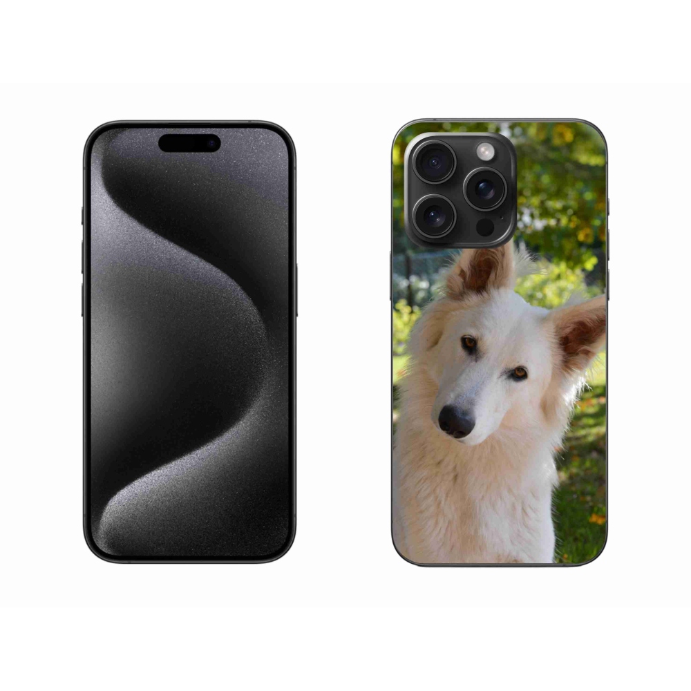 Gelový kryt mmCase na iPhone 15 Pro Max - bílý švýcarský ovčák 1