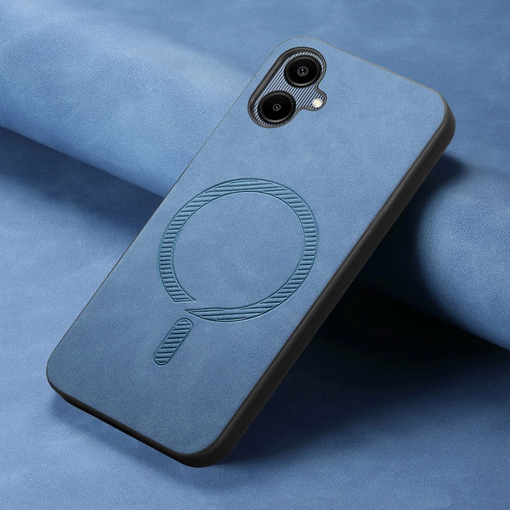 Skiny gelový obal s umělou kůží a podporou MagSafe na Samsung Galaxy A06 4G - modrý