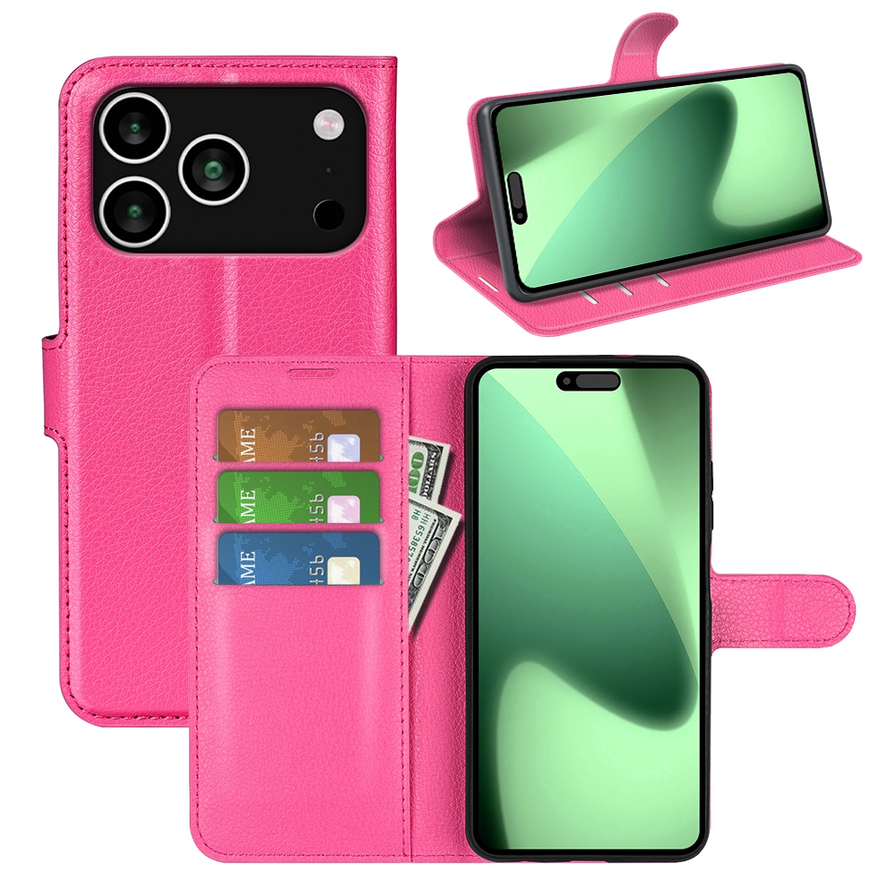 Litchi knížkové pouzdro na iPhone 17 Pro - rose