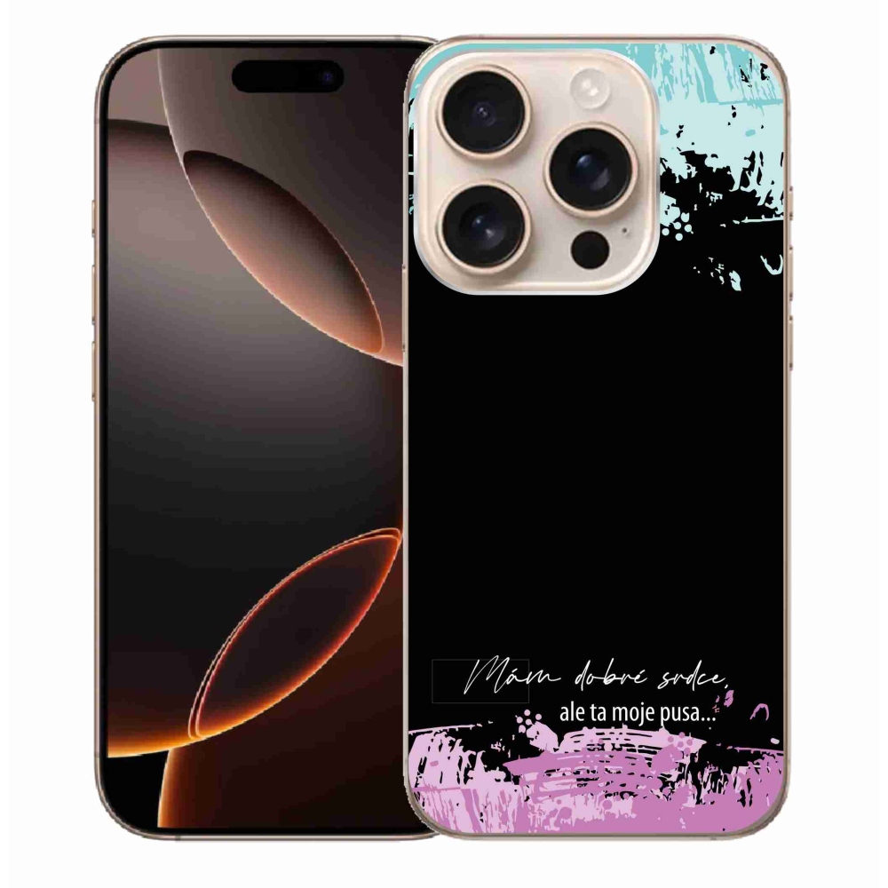 Gelový kryt mmCase na iPhone 16 Pro Max - vtipný text 3 černé pozadí