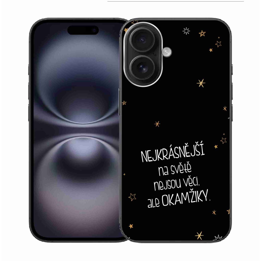 Gelový kryt mmCase na iPhone 16 - citát 4 černé pozadí
