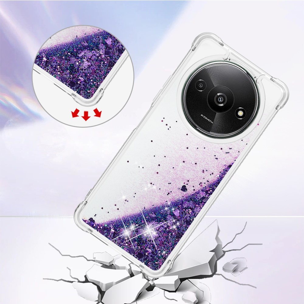 Glitter gelový přesýpací obal na Xiaomi Redmi A3 - tmavěfialový/srdíčka