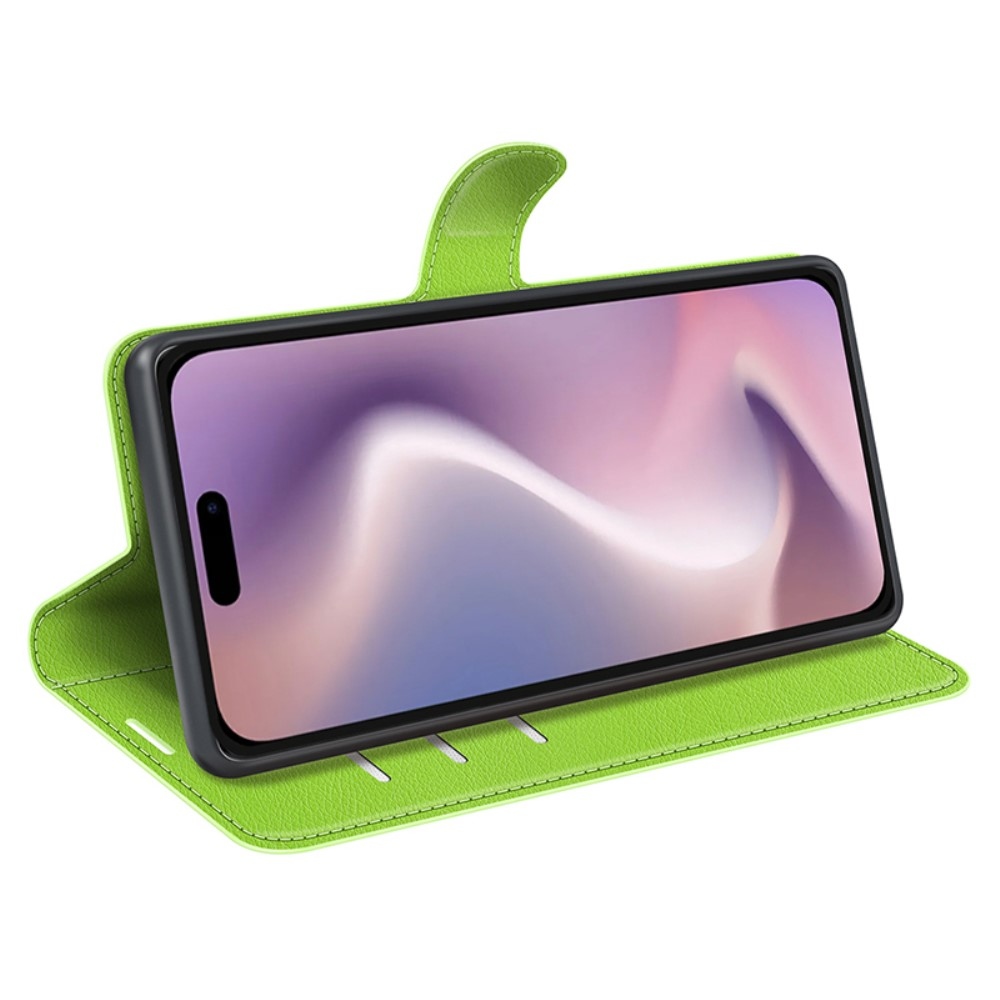 Litchi knížkové pouzdro na iPhone 16 Pro - zelené