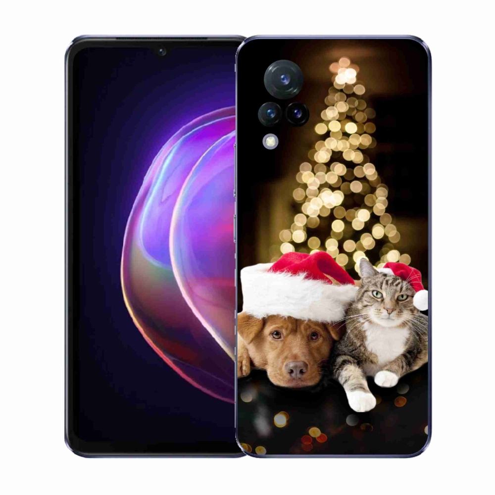 Gelový kryt mmCase na Vivo V21 4G/5G - vánoční pes a kočka