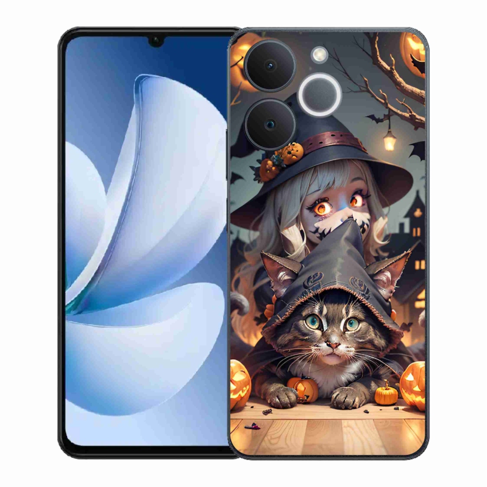Gelový kryt mmCase na Realme Note 70T - čarodějnice s kočkou