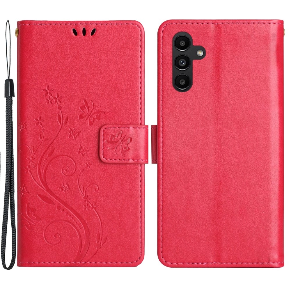 Flowers knížkové pouzdro na Samsung Galaxy A05s - červené