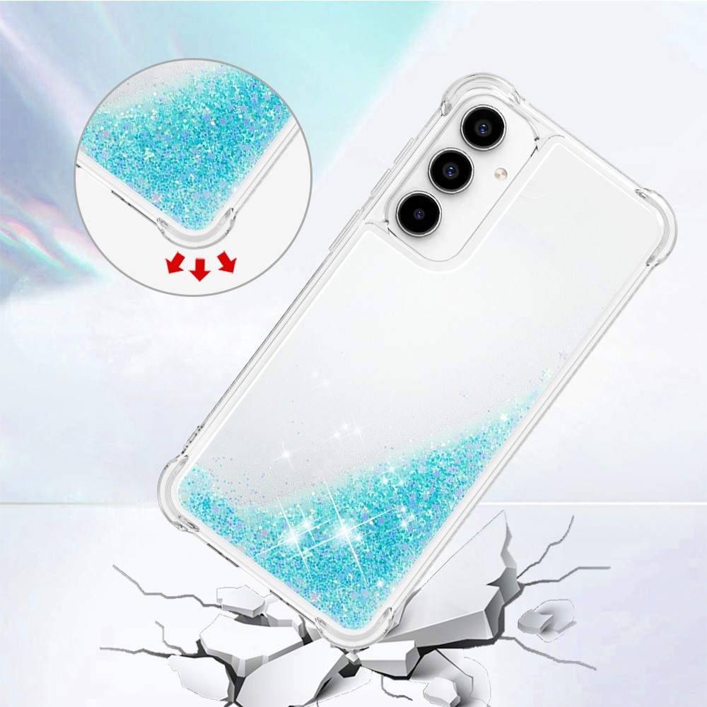 Glitter gelový přesýpací obal na Samsung Galaxy A35 5G - modrý/hvězdičky