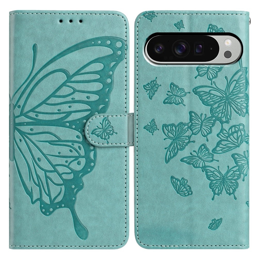 Floral Butterfly knížkové pouzdro na Google Pixel 10 Pro XL/Pixel 9 Pro XL - modrozelené