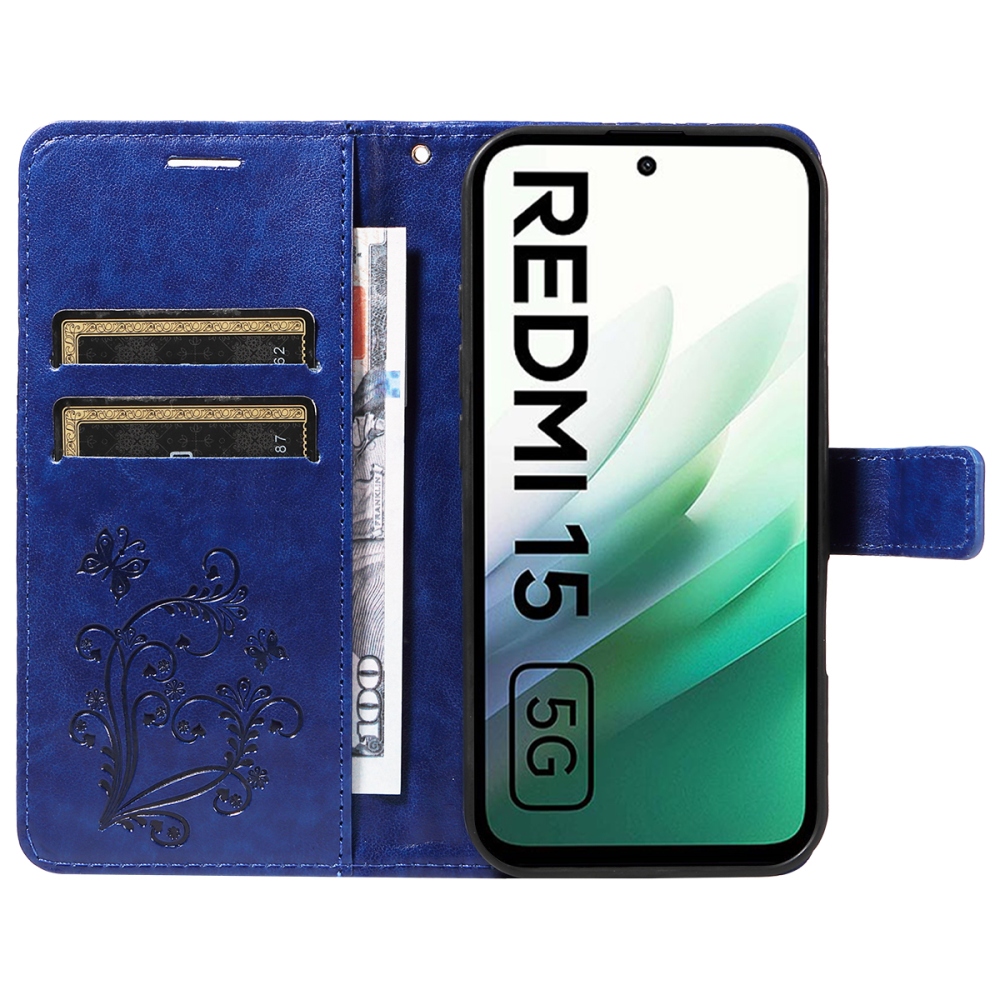 Big Butterfly knížkové pouzdro na Xiaomi Redmi 15 4G (171mm) - modré