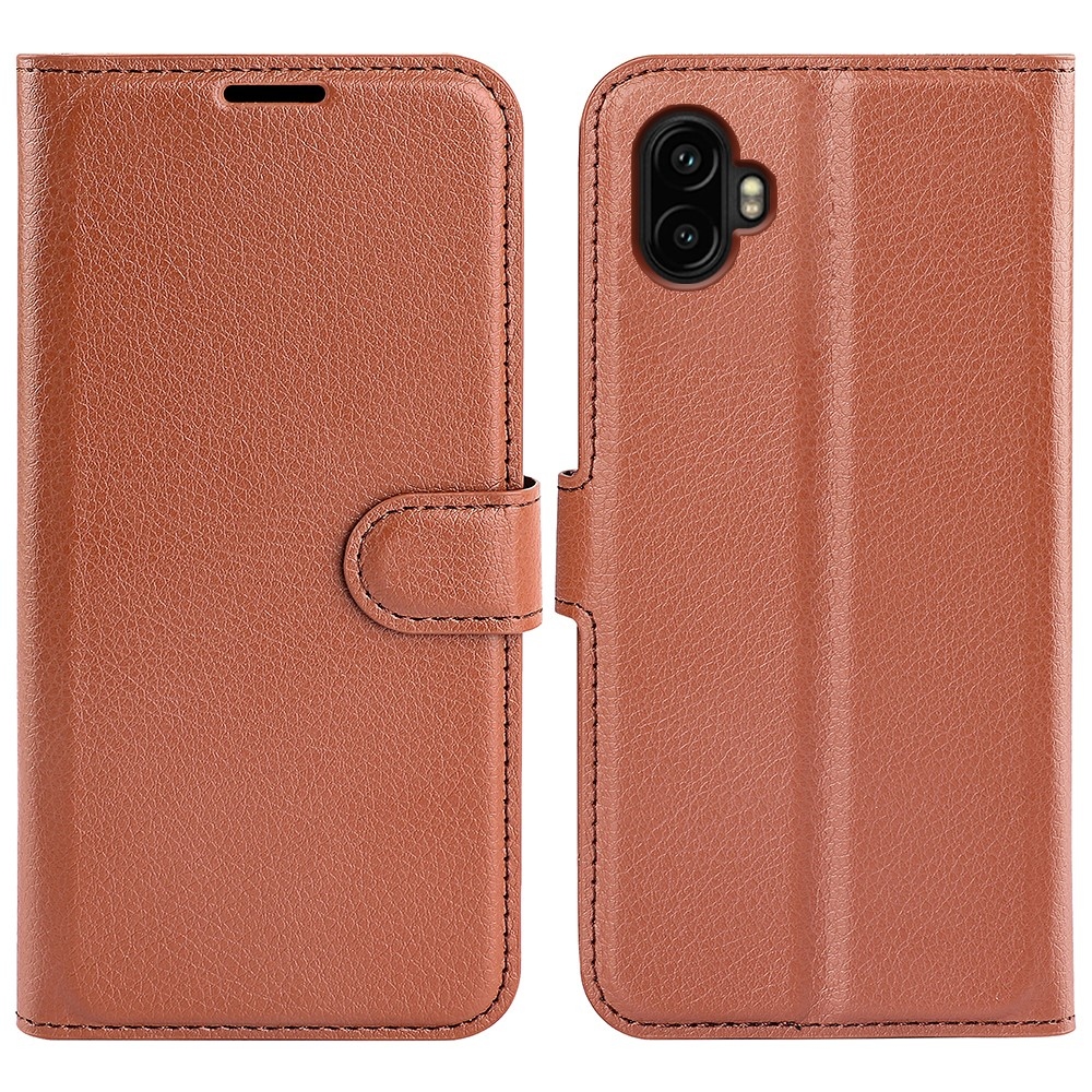 Litchi knížkové pouzdro na Samsung Galaxy Xcover 7 Pro - hnědé
