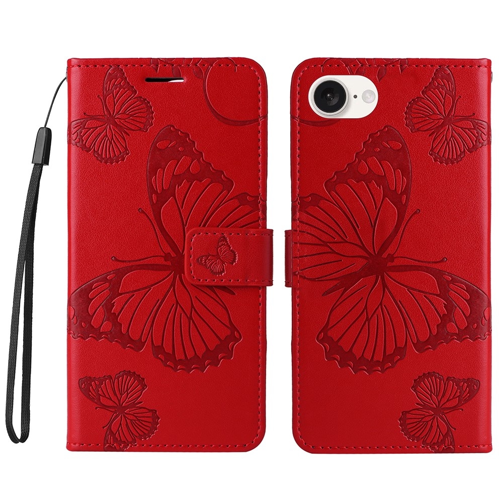 Big Butterfly knížkové pouzdro na iPhone 16e - červené