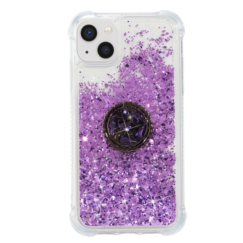 Glitter přesýpací gelový obal na iPhone 15 Plus - fialový