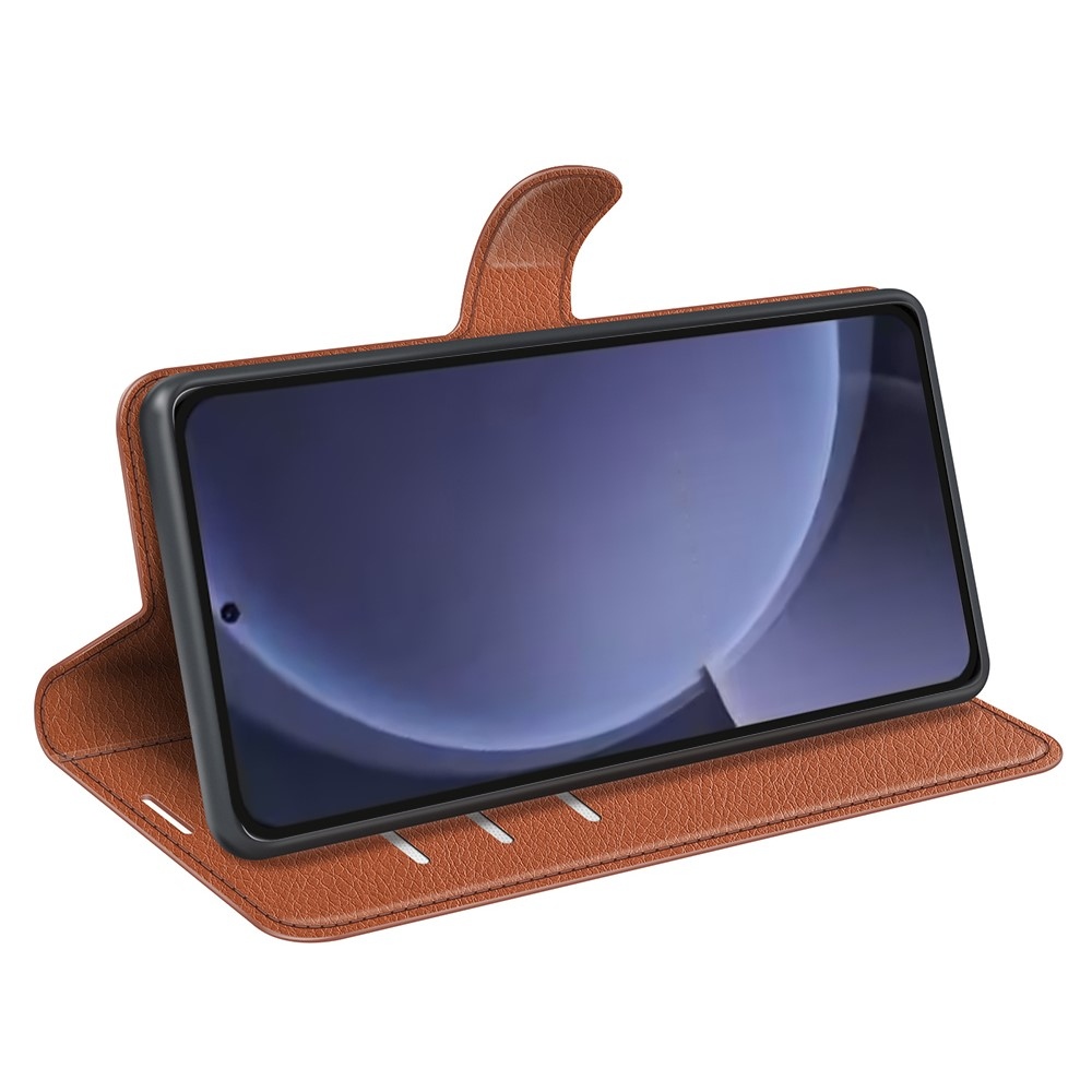 Litchi knížkové pouzdro na Samsung Galaxy S25+ - hnědé