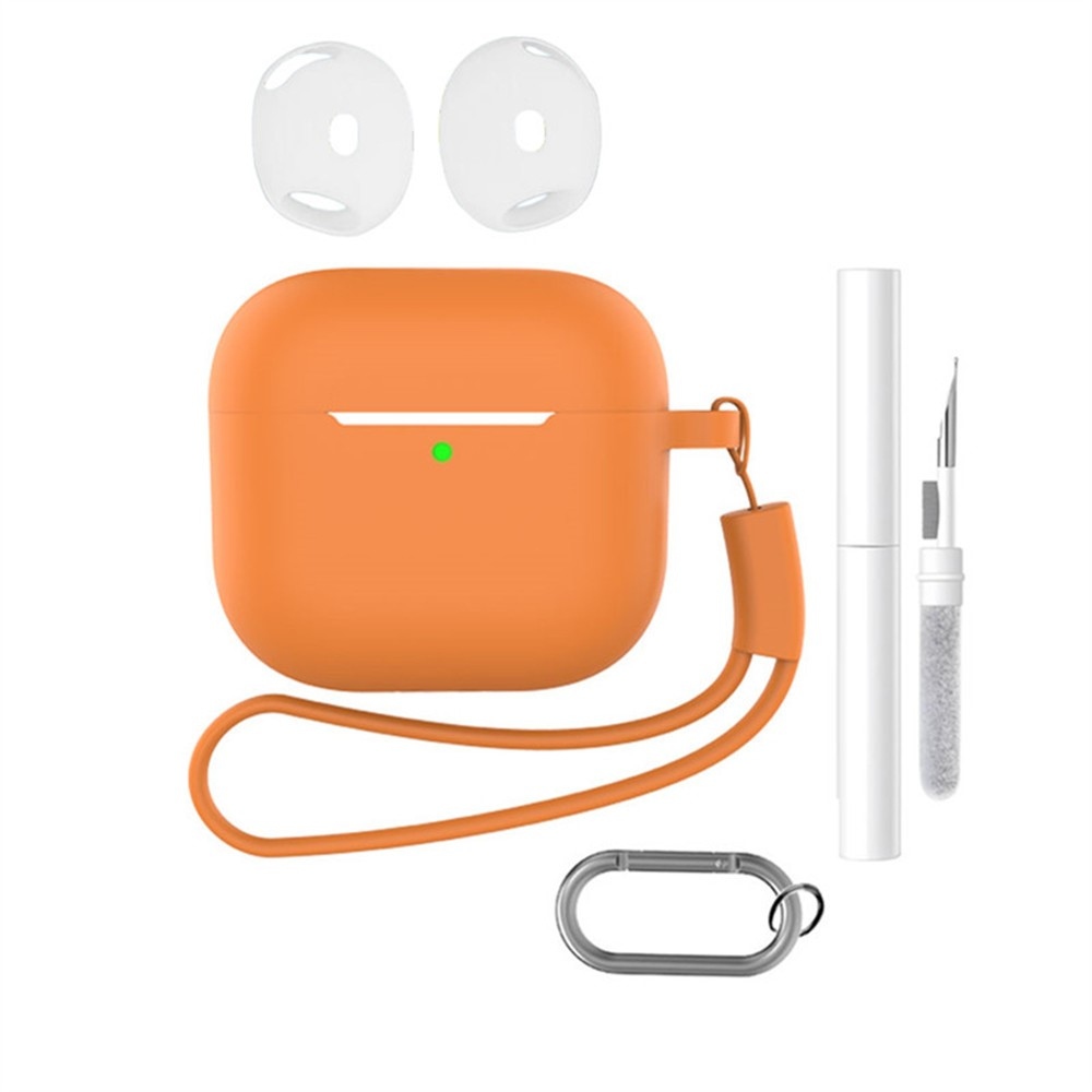 Set silikonový obal na Apple AirPods 4 s čistící sadou - oranžový