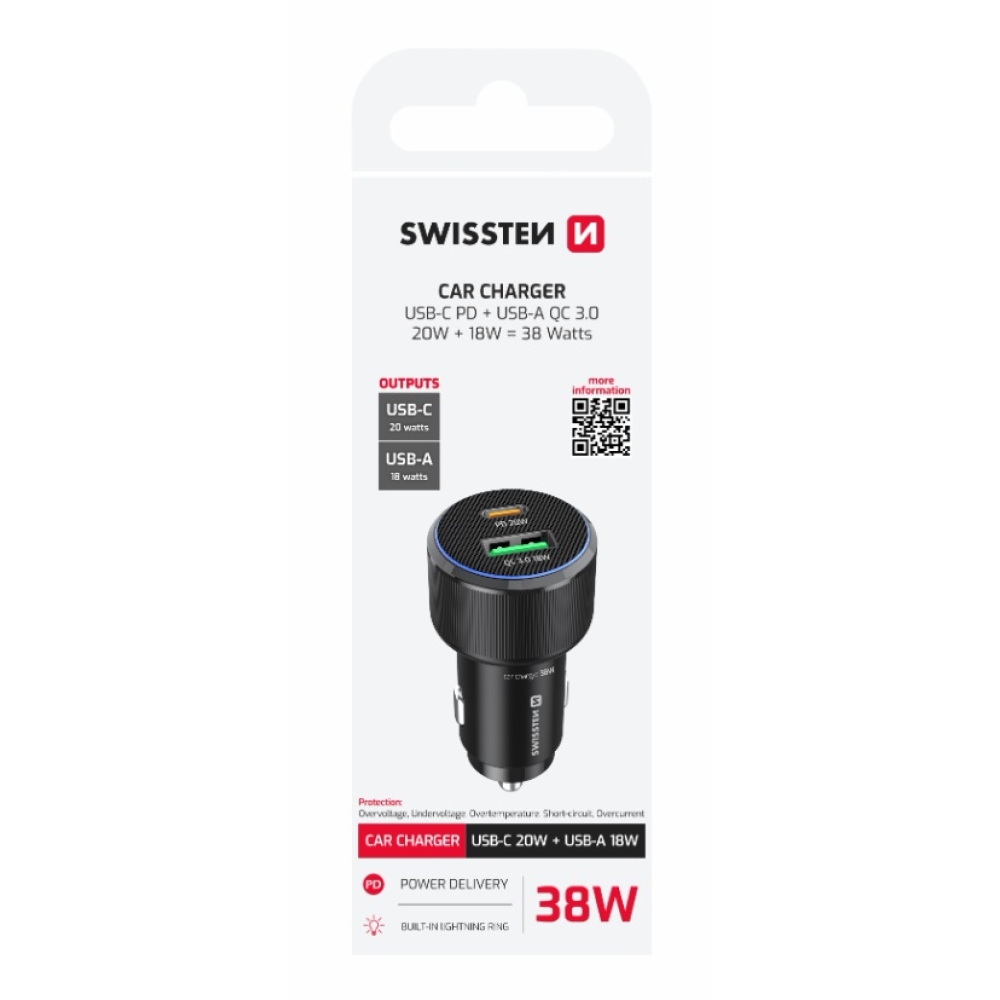 Swissten CL adaptér USB-C PD + USB-A, 38W - černý