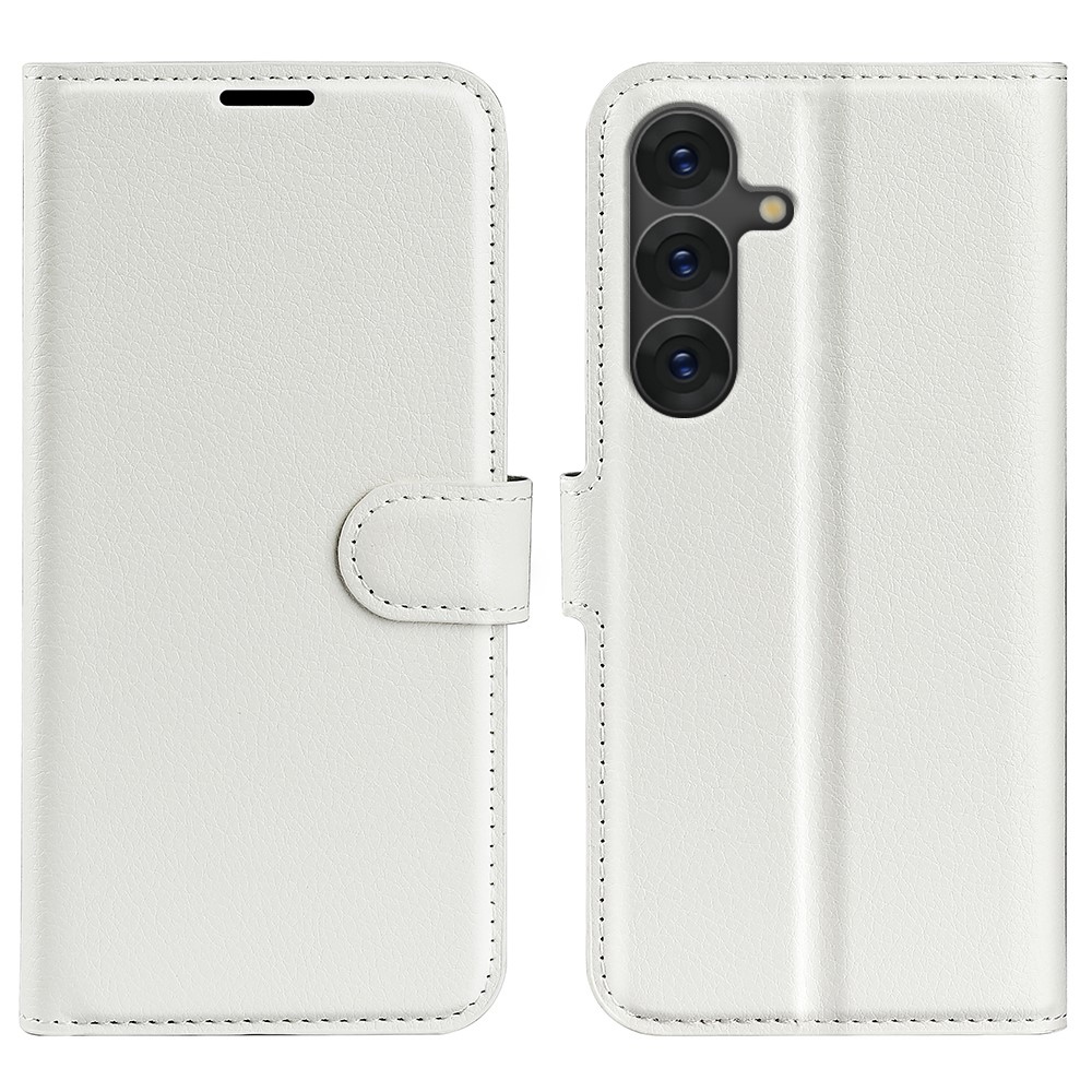 Litchi knížkové pouzdro na Samsung Galaxy S25+ - bílé