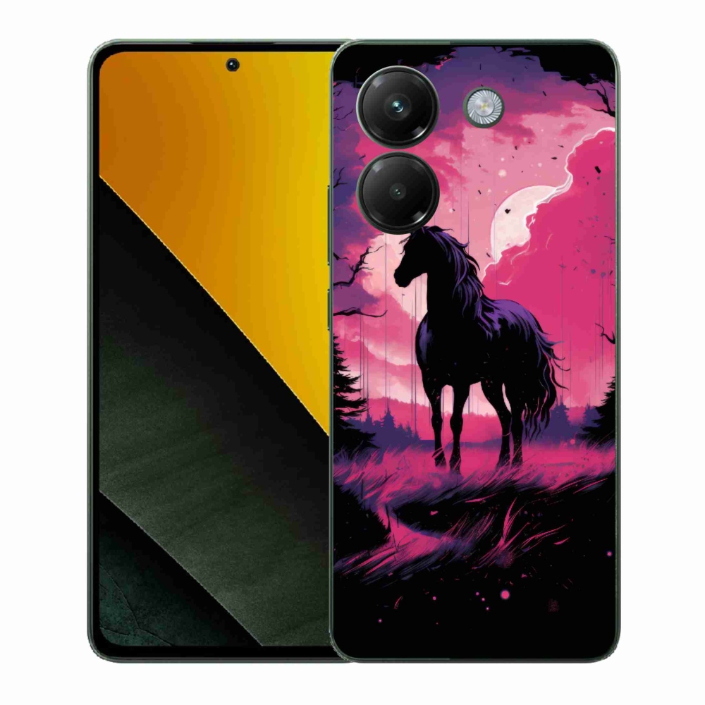 Gelový kryt mmCase na Xiaomi Poco M7 Pro 5G - černý kreslený kůň 1