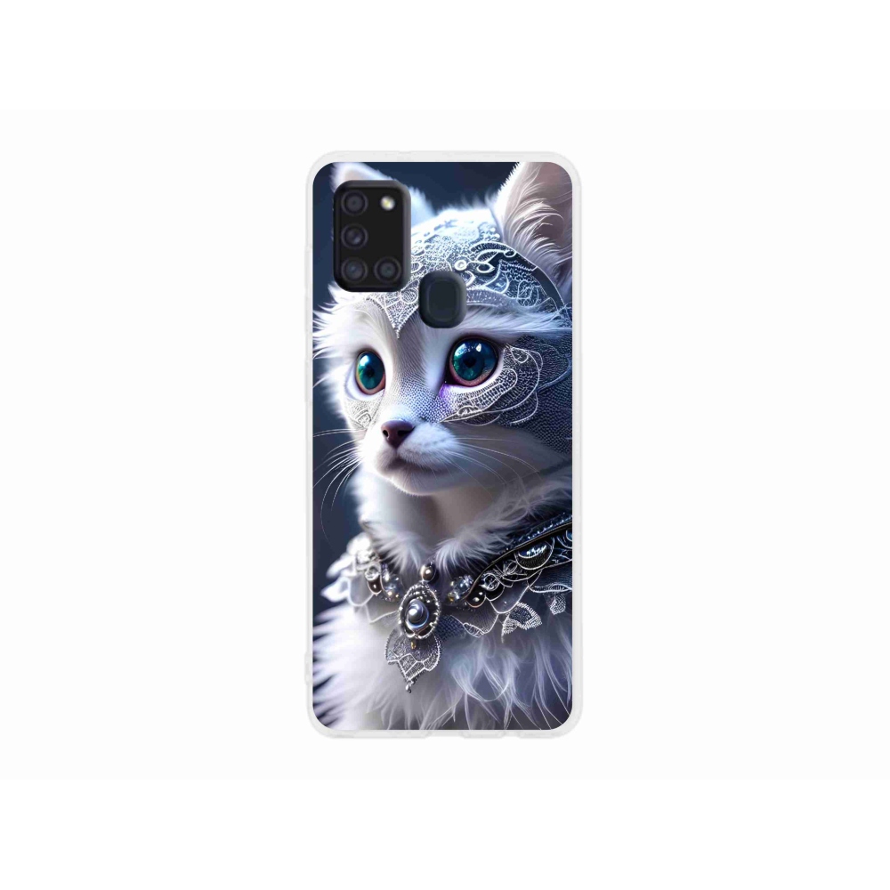 Gelový kryt mmCase na Samsung Galaxy A21s - bílá kočka