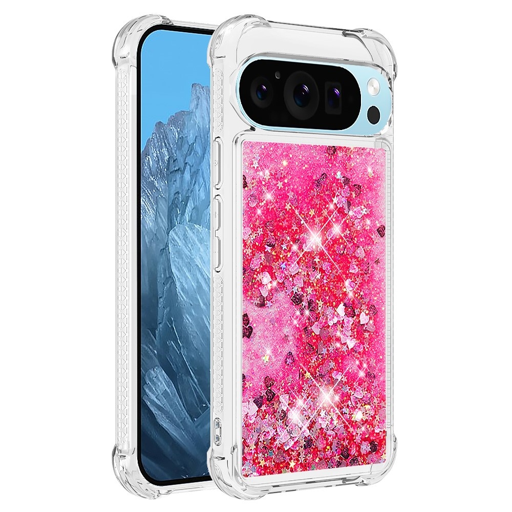 Glitter přesýpací gelový obal na Google Pixel 10 Pro/Pixel 10 - růžový/srdíčka