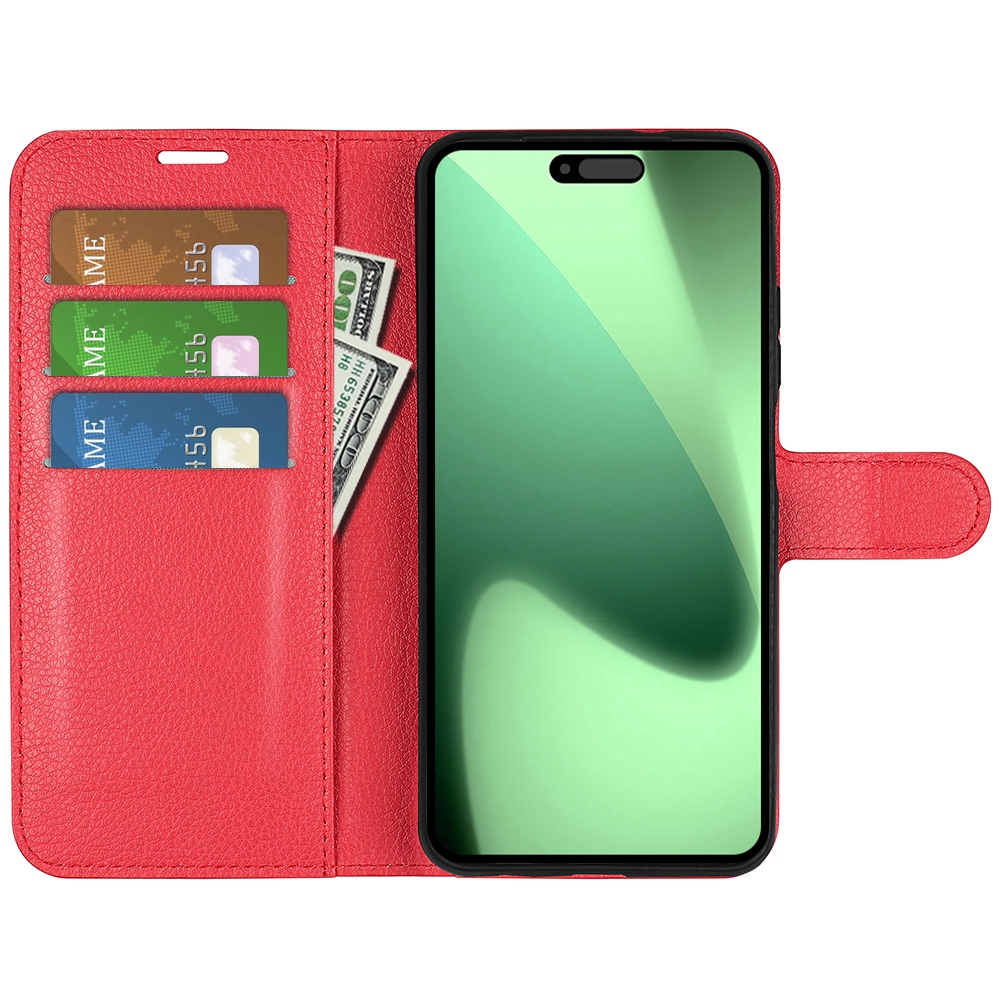 Litchi knížkové pouzdro na iPhone 17 Pro - červený