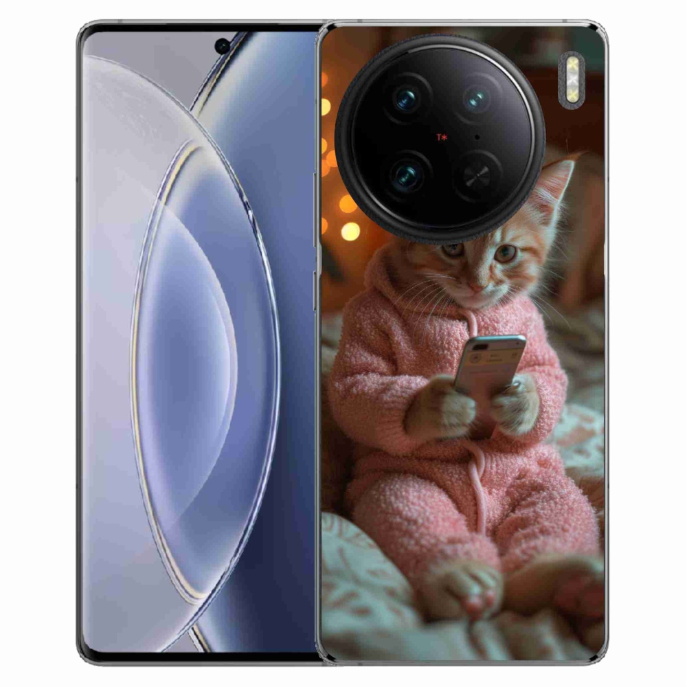Gelový kryt mmCase na Vivo X90 Pro - kotě s mobilem